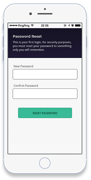 Password reset screen